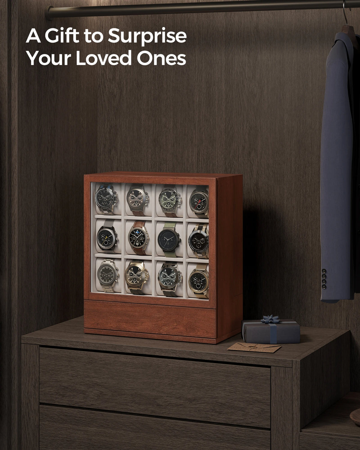 Luxury Wooden Watch Display Cabinet 12 Slot Organize (Brown)