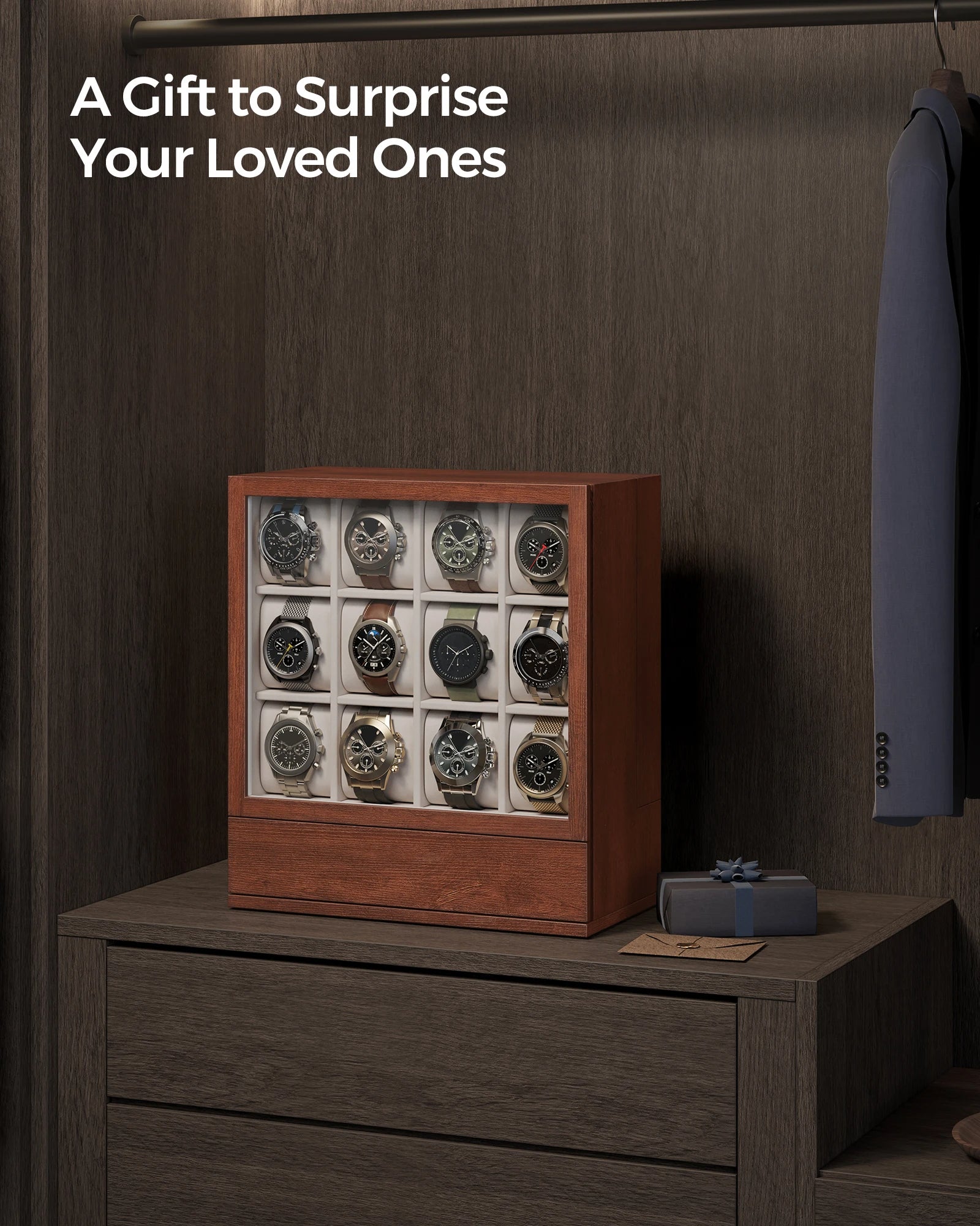 Luxury Wooden Watch Display Cabinet 12 Slot Organize (Brown)