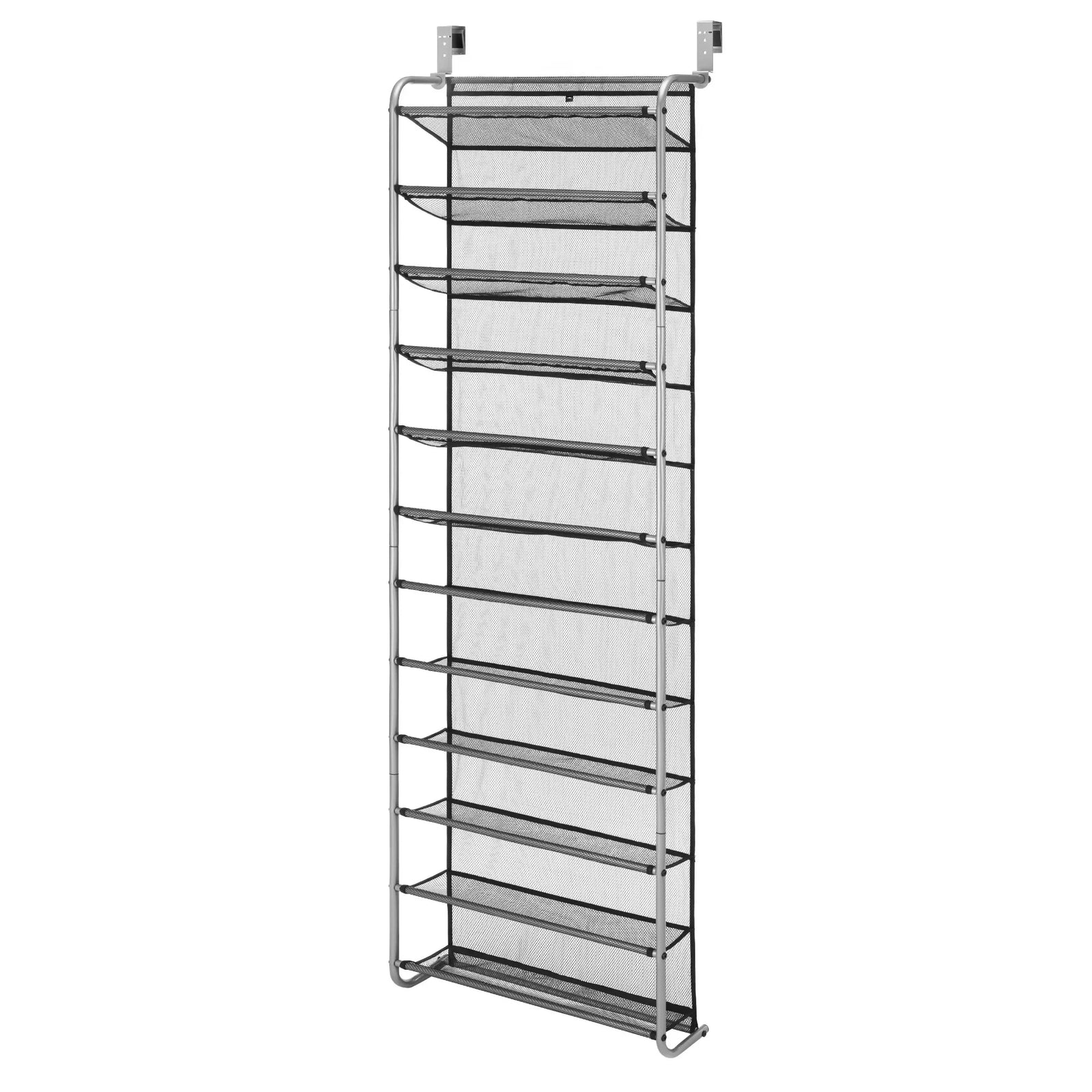12-Tier Over The Door Shoe Rack – 36 Pair Gray Metal Shoe Organizer (Brown)