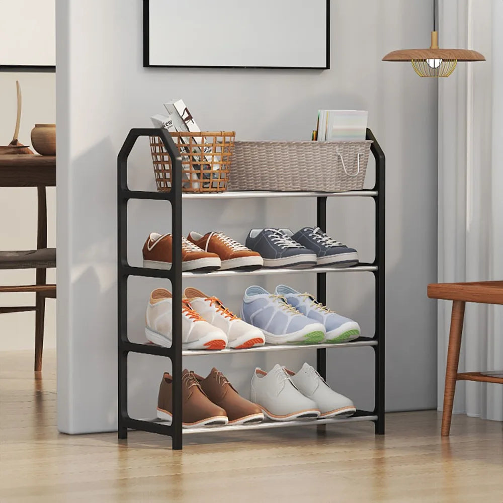 4-Tier Plastic Shoe Rack – Space-Saving Freestanding Shoe Storage Organizer (Black)