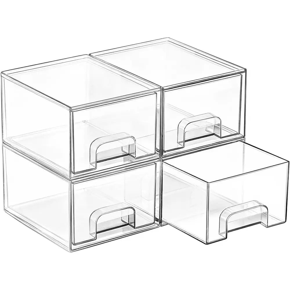 4-Pack Clear Stackable Storage Drawers – Acrylic Organizer Bins for Bathroom, Kitchen, Pantry &amp; Vanity