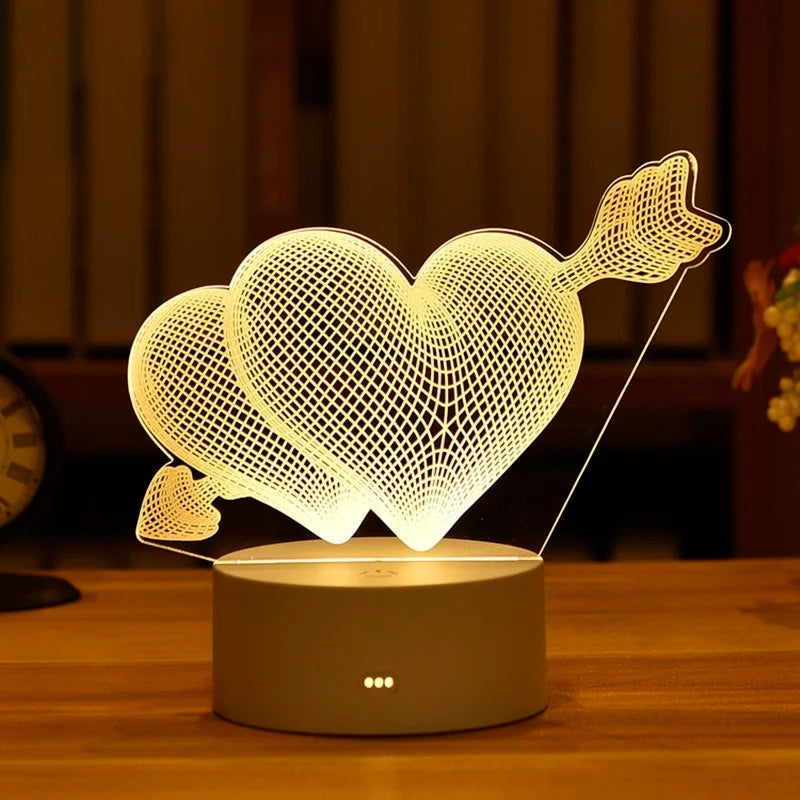 Romantic Heart 3D Acrylic Led Lamp for Home Night Light