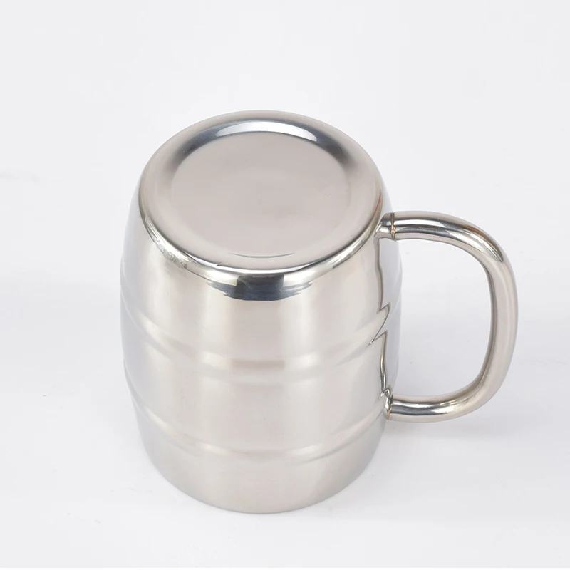 Double Stainless Steel Beer Cup 450ML Outdoor Camping Western Coffee Cup with Handle