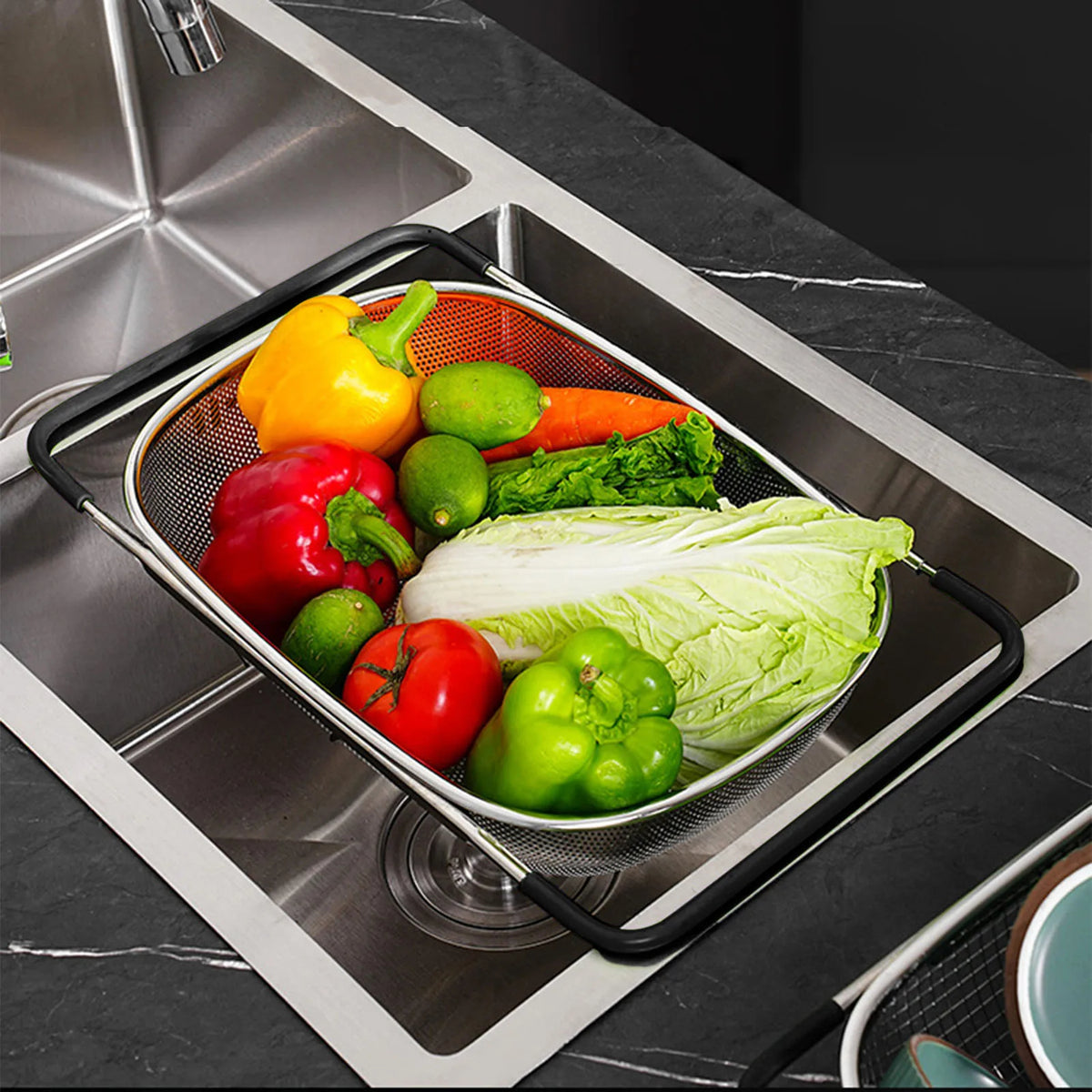 Stainless Steel Sink Colander Expandable Kitchen Drain Basket