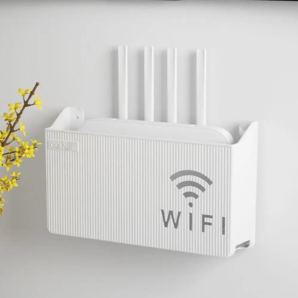 Wireless Wifi Router Storage Box Wall Mount Decor (White)