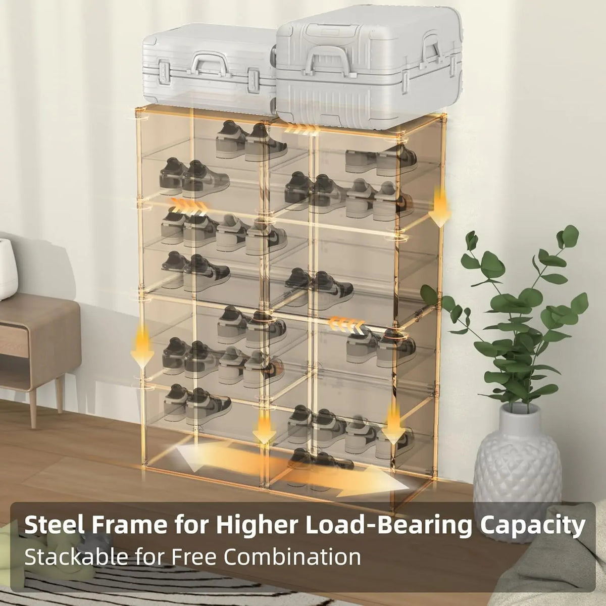 Hard Plastic Folding Stackable Shoe Box Organizer (4 Tiers)