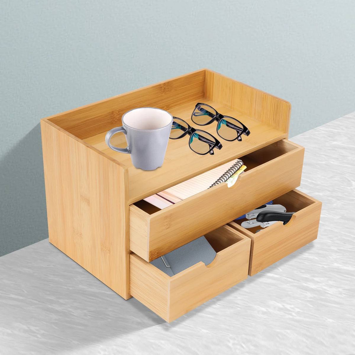 3 Drawer Mini Bamboo Desk Organizer