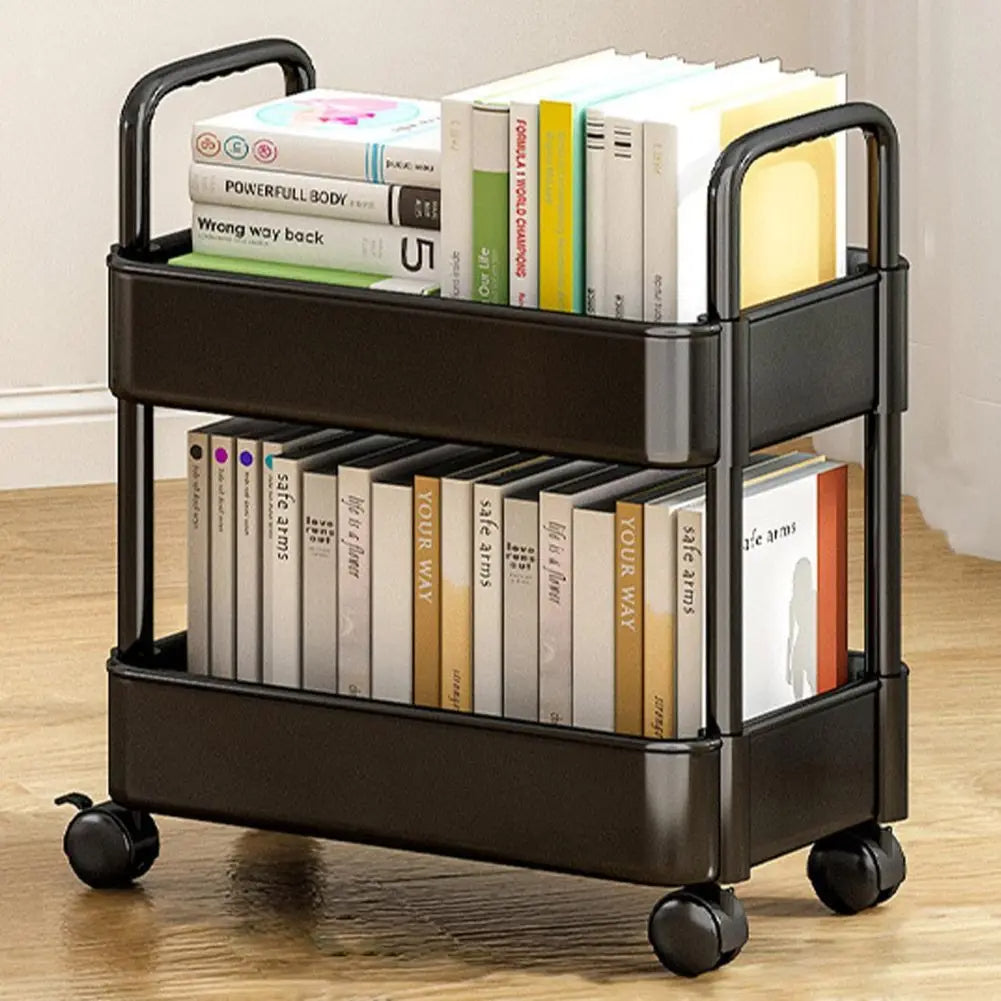 Mobile Bookshelf Storage Rack with 20lbs Capacity for Kitchen and Bathroom (Black)