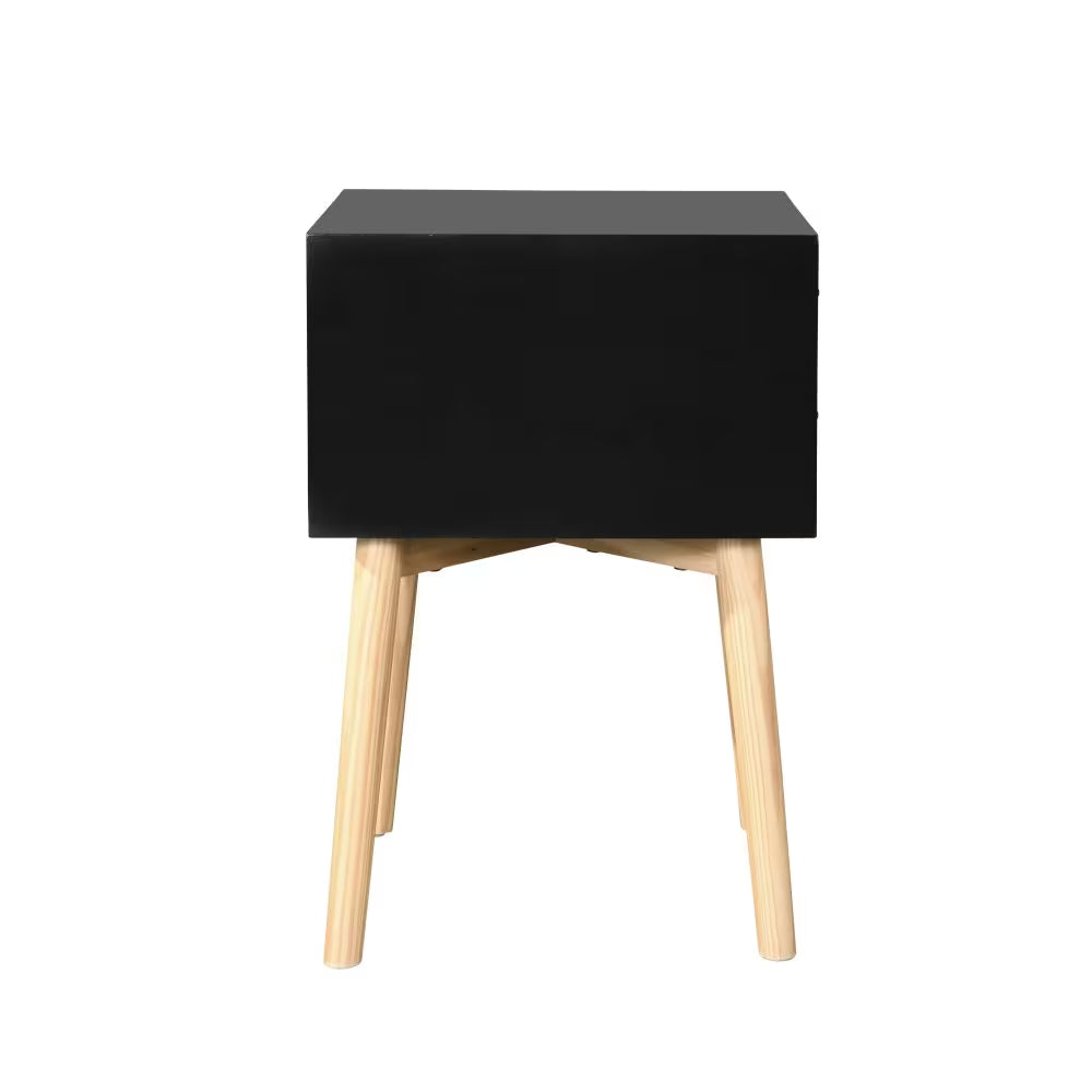 Wooden Bedside Table with 2 Drawer Storage Rubber Wood Legs