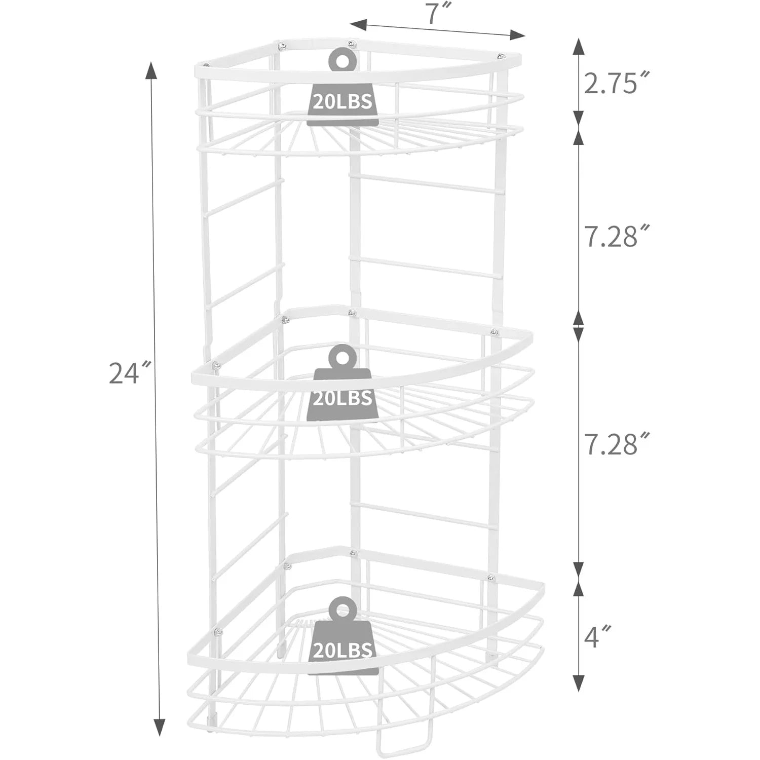 3-Tier Metal Corner Shelf for Bathroom Kitchen Storage (White)