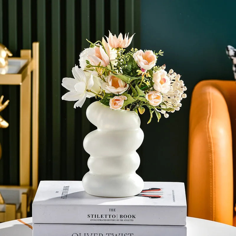 Unique Flower Arrangement Vase for Home & Wedding Decor (White)