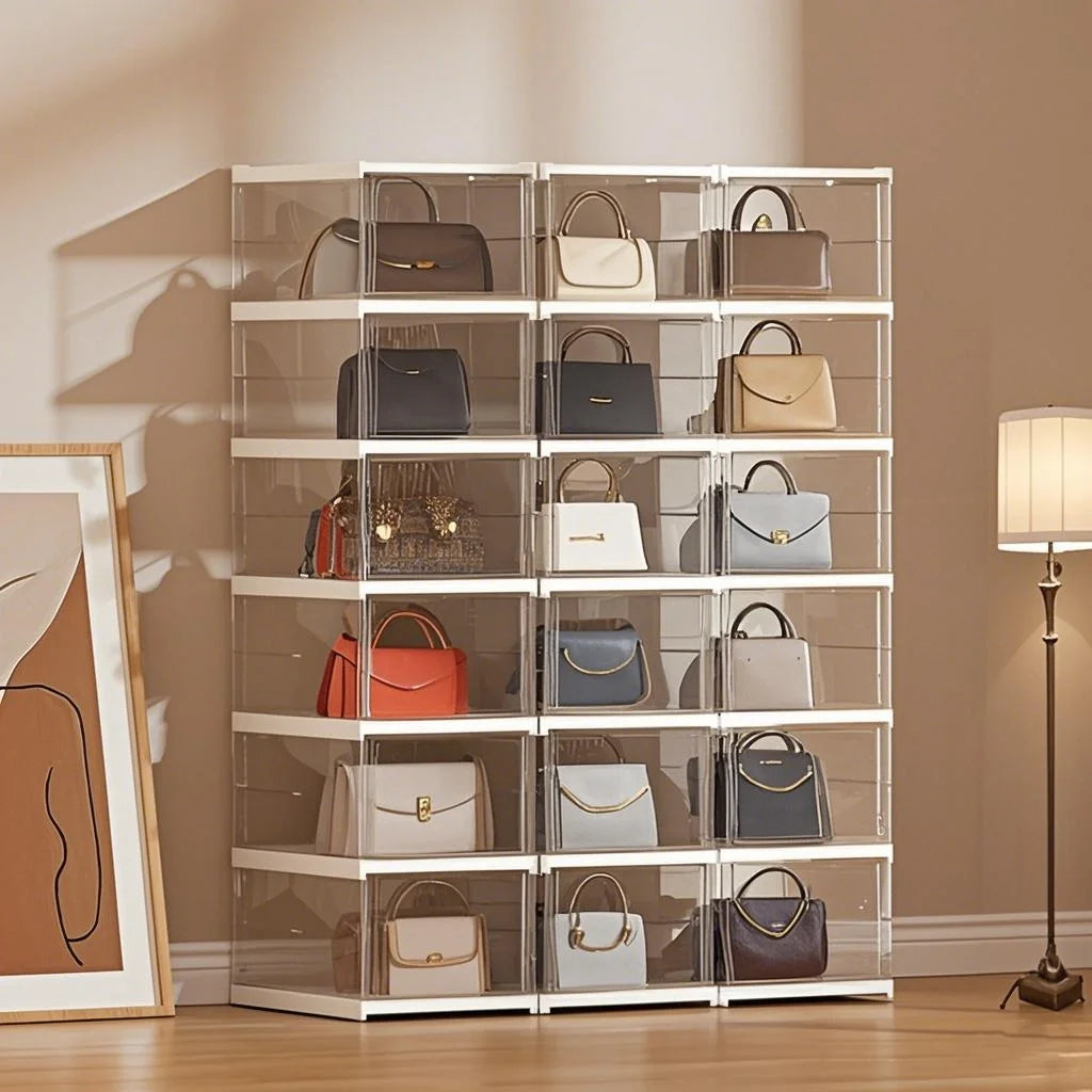 Clear Handbag Storage Box 6-Layers Capacity Foldable Bag Organizer