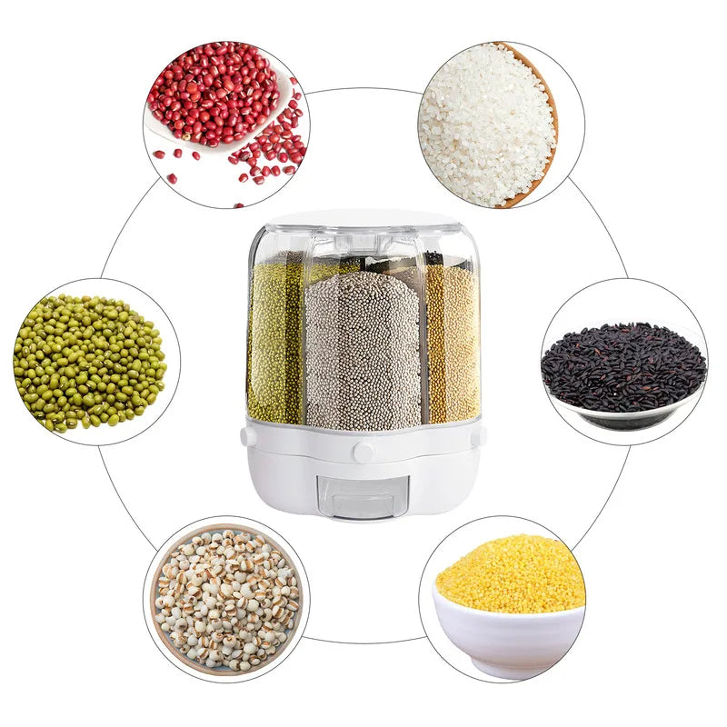 Rotating Food Storage Container Transparent Rice Dispenser