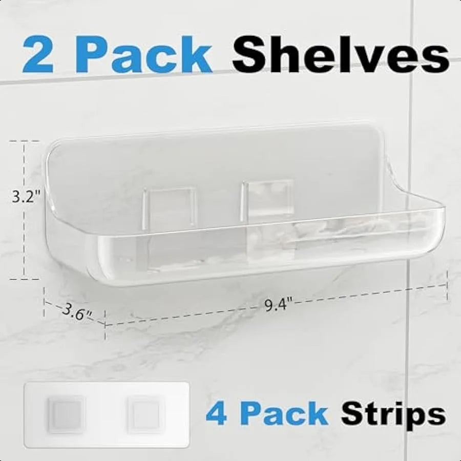 Acrylic Adhesive Shower Caddy 2-Pack No Drill Bathroom Wall Mount Storage