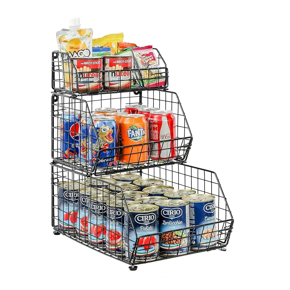 Stackable 3-Tier Produce Basket Wall-Mounted for Pantry Kitchen