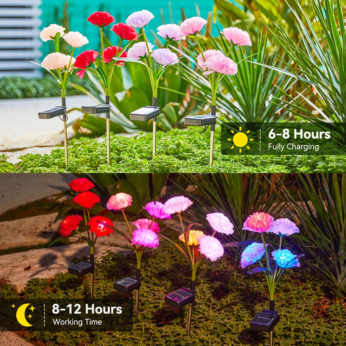 Solar Flowers Lights Outdoor Decor 4 Pack Stake Lights for Patio