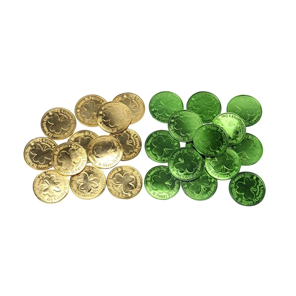 Irish Green Clover Coins 100pcs St. Patrick's Day Decor & Gifts