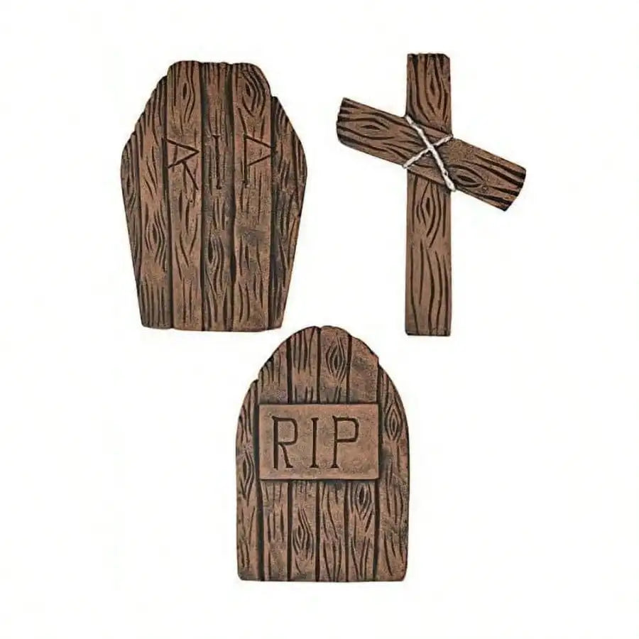 Set of 3 Realistic Wood Grain Halloween Tombstones