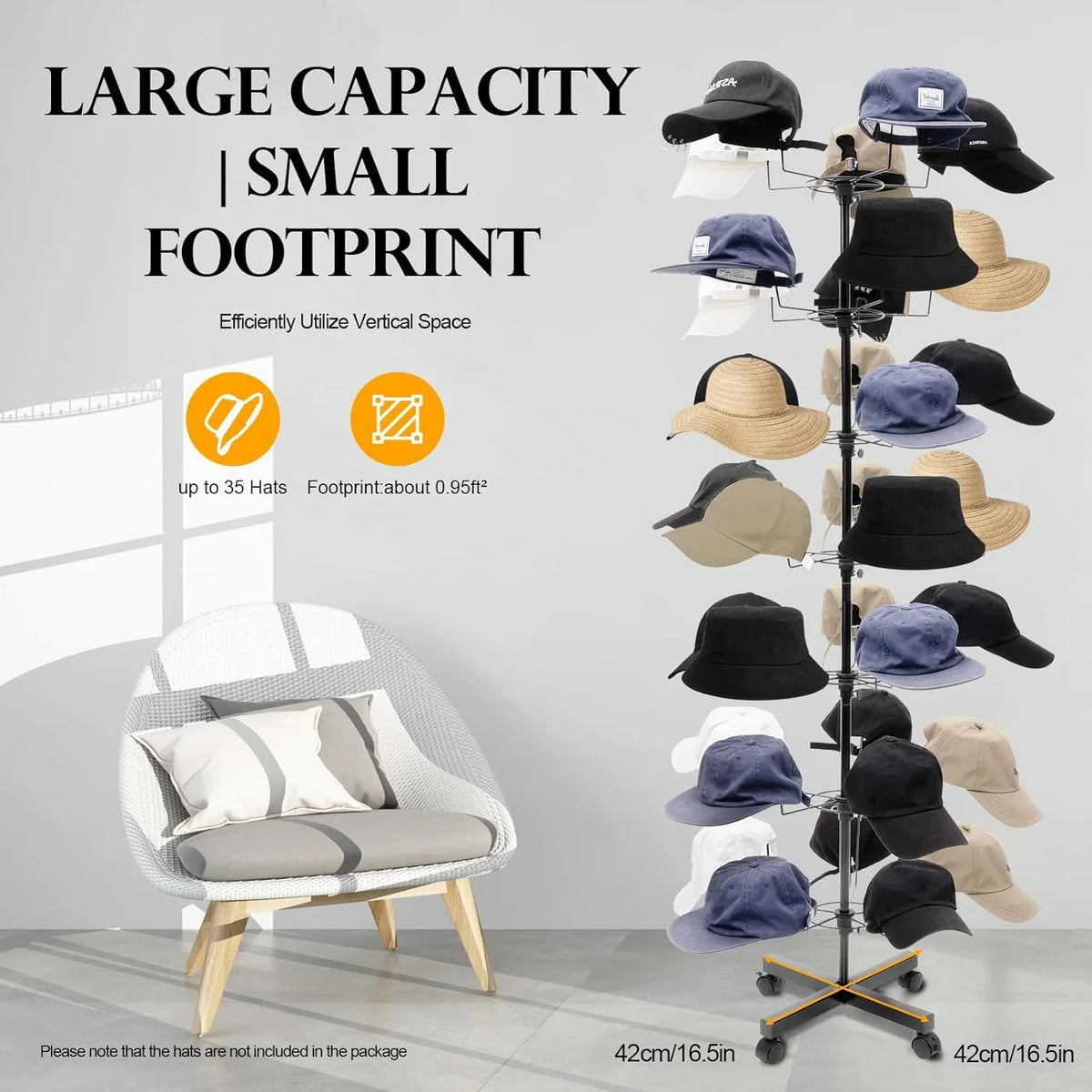 Hat Display Rack 35 Hooks Rotating 7-Tier Stand Freestanding Retail Hanger