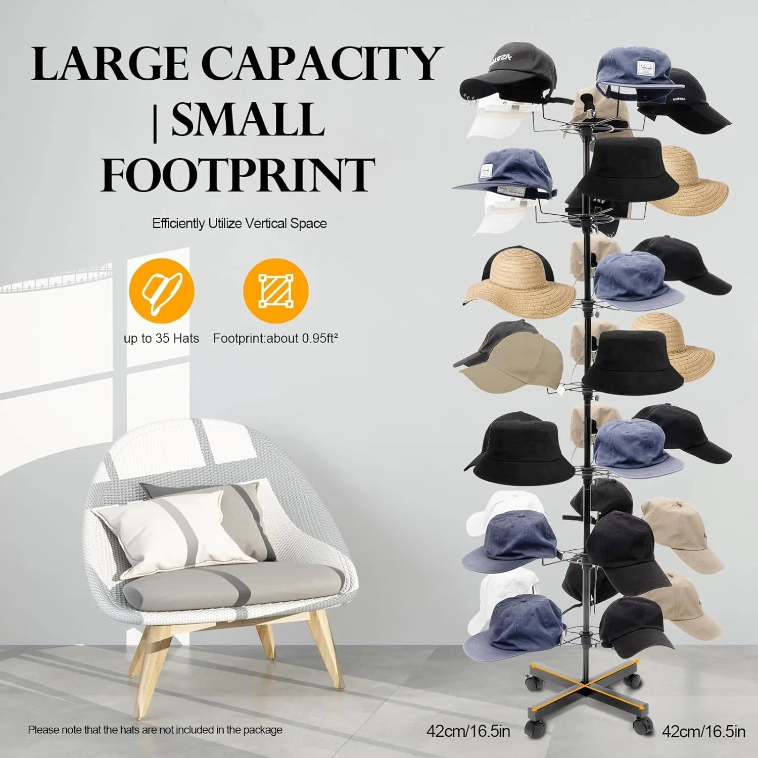Hat Display Rack 35 Hooks Rotating 7-Tier Stand Freestanding Retail Hanger