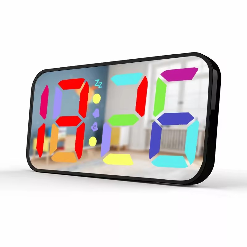LED Mirror Digital Alarm Clock Large Display for Bedroom Home Office