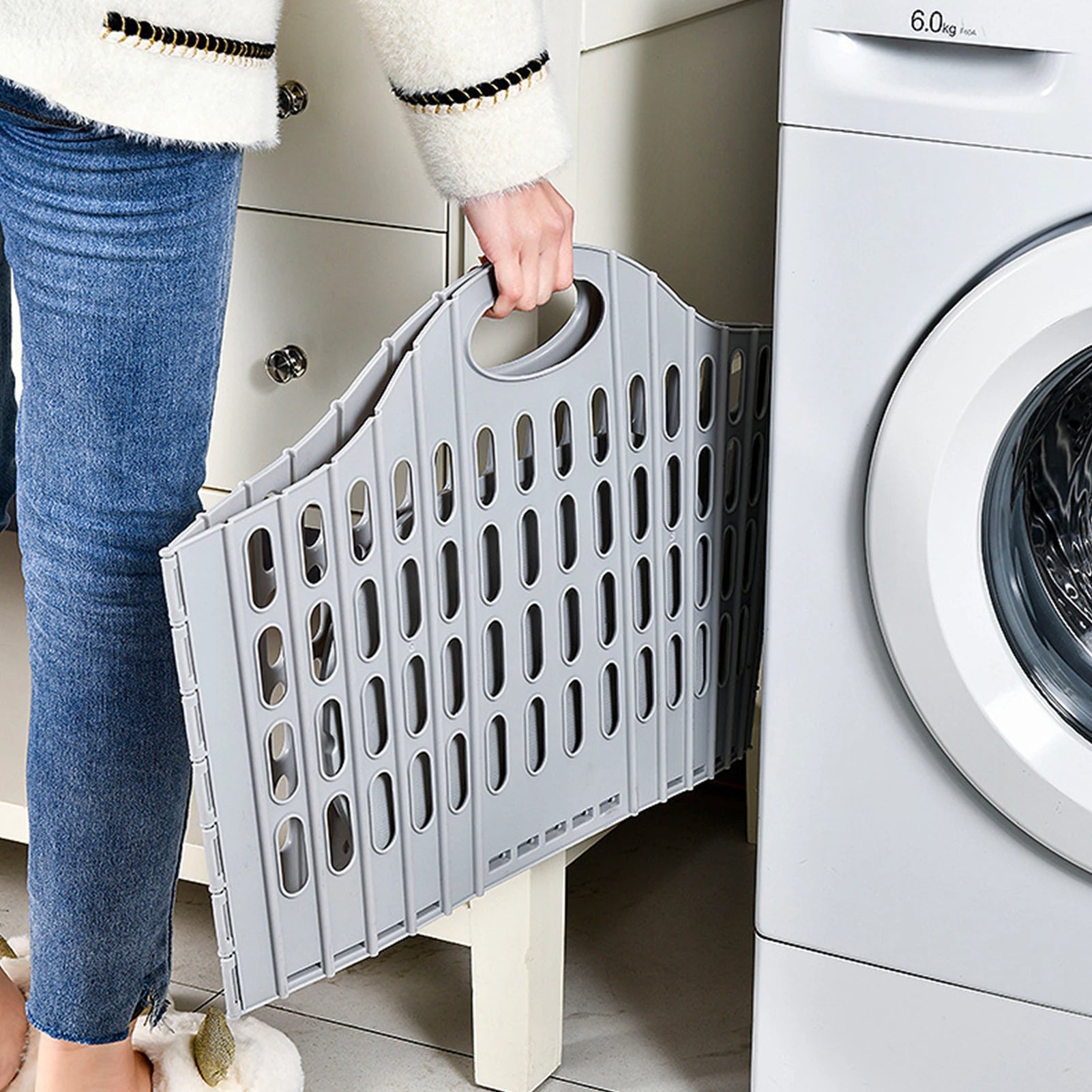 Portable Collapsible Laundry Basket for Space Saving Organizer (Gray)