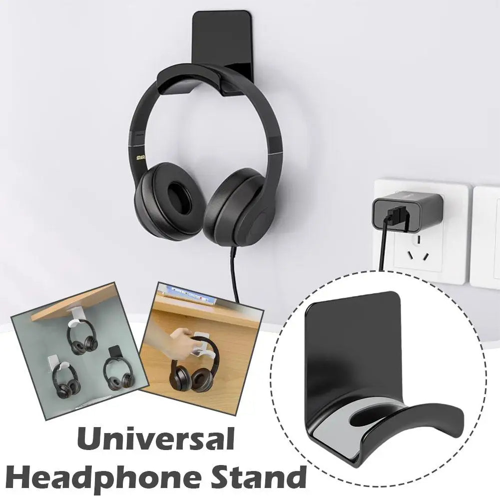 Universal Headphone Stand 1pcs Adhesive Plastic Wall Mount (Black)