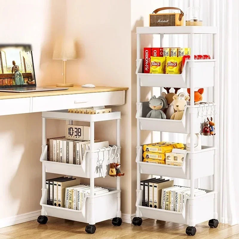 Narrow Trolley Storage Rack 4-Layer Bookshelf for Kitchen Bathroom