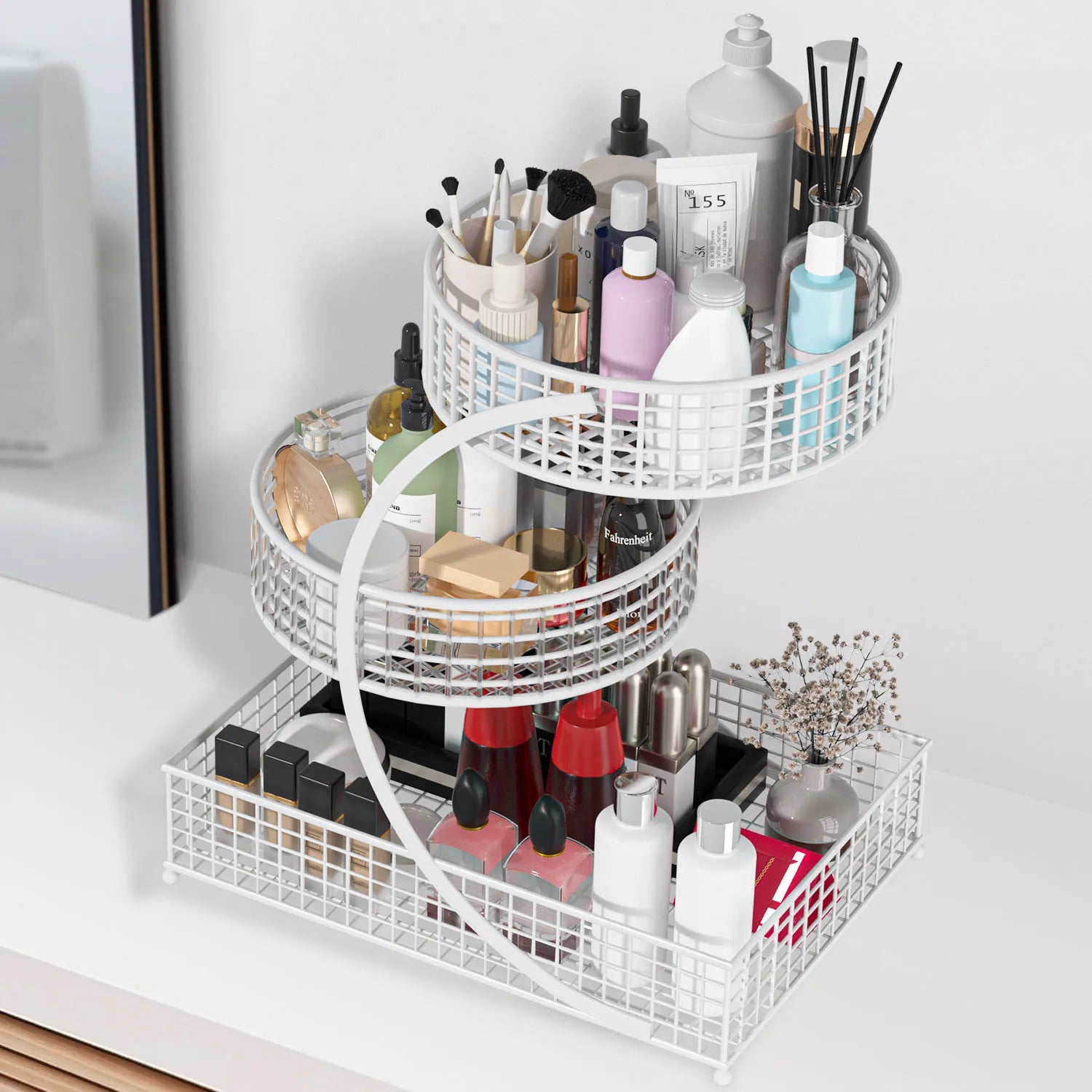3-Tier Round Metal Storage Rack Cosmetic Organizer (White)