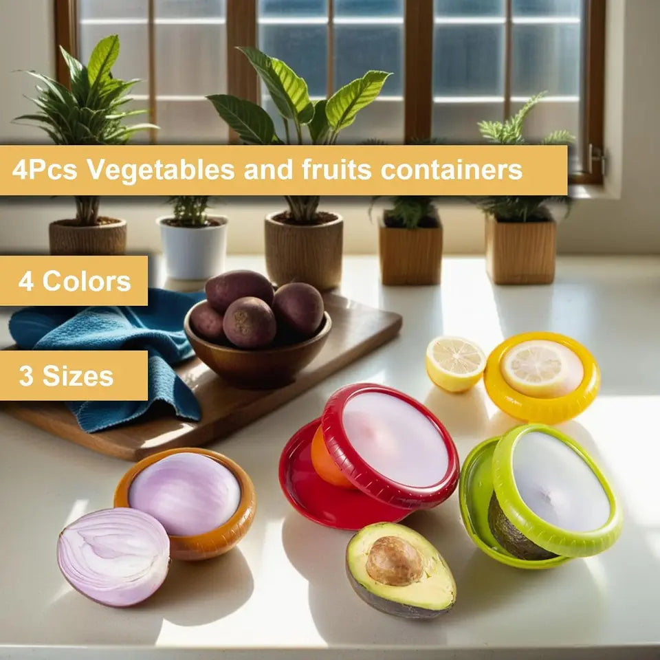 Silicone Food Huggers 4-Piece Set for Vegetable Fruit Keepers