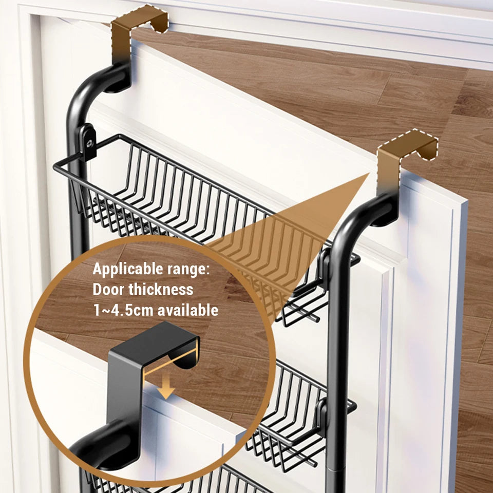 Over-the-Door Storage Organizer 4-Tier Adjustable Metal Hanging Shelf for Kitchen