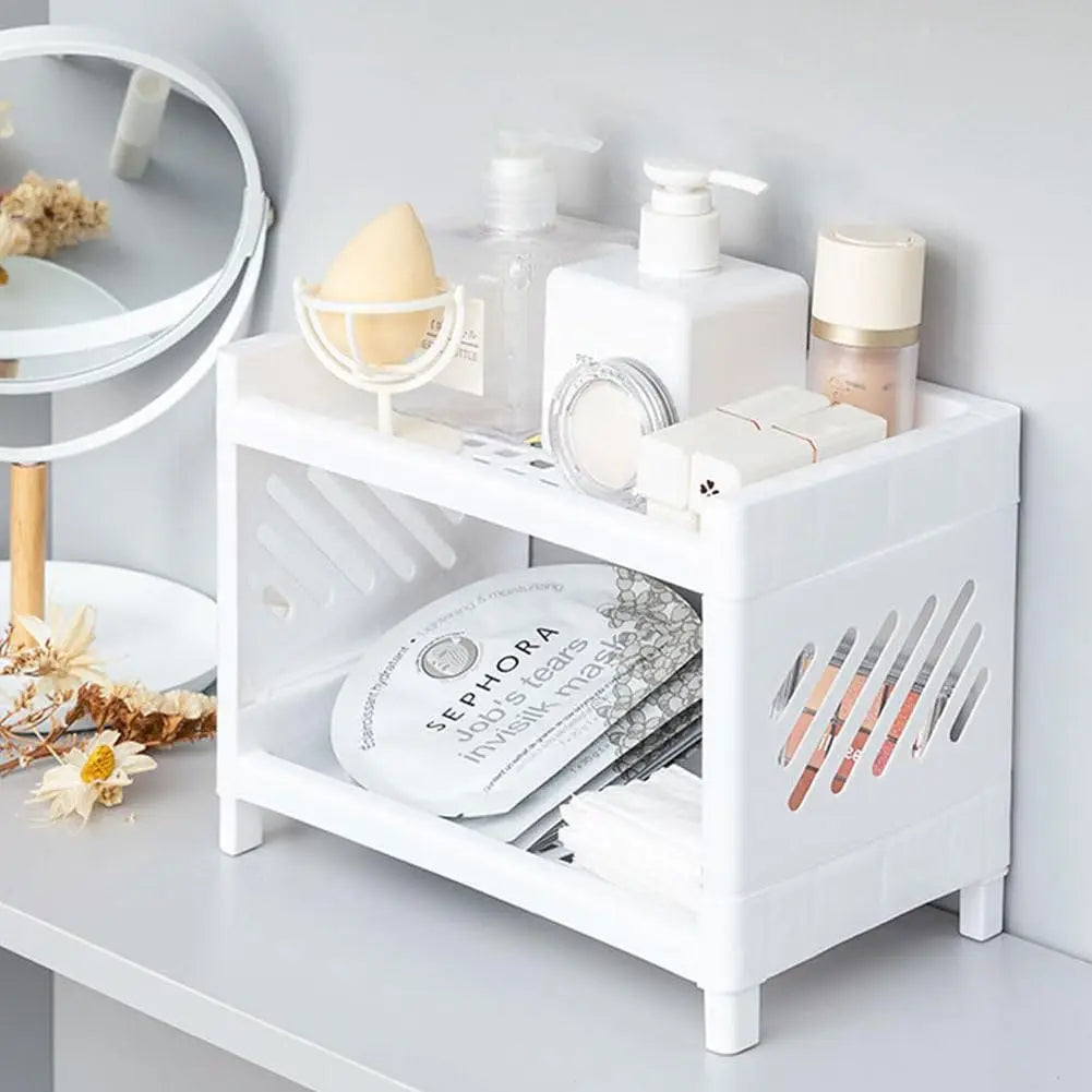 Multifunctional 2-Tier Plastic Shelf Organizer Desktop Storage for Cosmetics, Stationery, and Kitchen Sundries