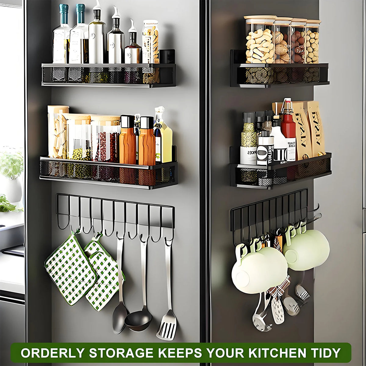 Magnetic Spice Racks 3-Pack for Refrigerator Organizer