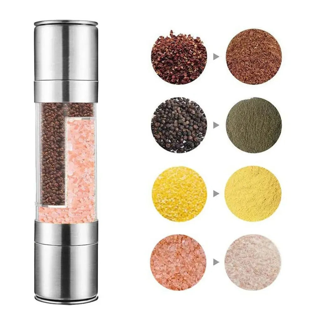 2 in 1 Manual Stainless Steel Salt Pepper Mills (Silver)