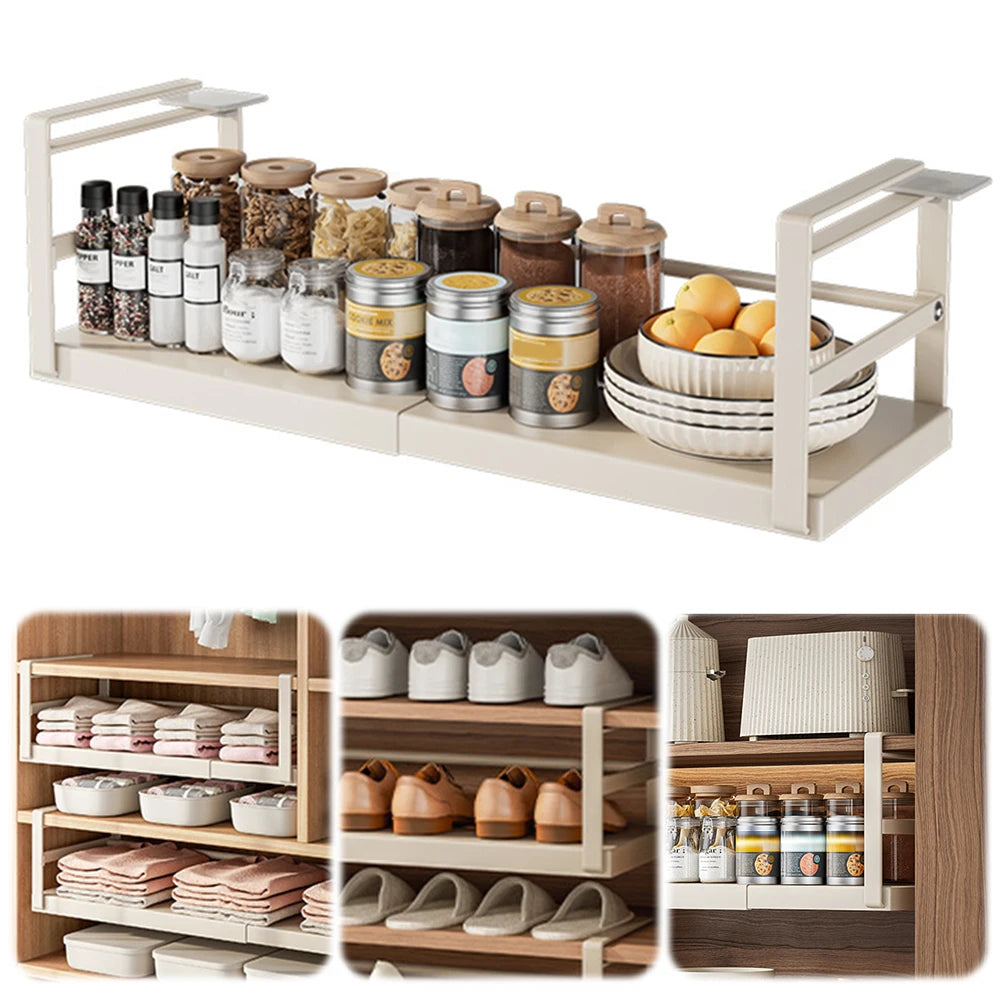 Extendable Under Cabinet Shelf &amp; Thick Clip Under Shelf Storage Basket