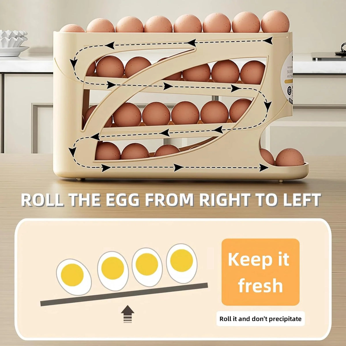 4-Tier Sliding Egg Dispenser – Automatic Rolling, Shatterproof Refrigerator Storage Rack for Space-Saving Kitchen Organization