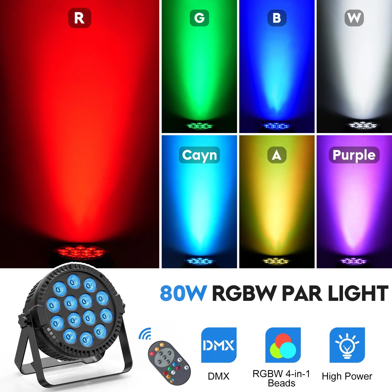 4 in 1 LED Stage Light 4PCS 80W Remote Control (US Plug)