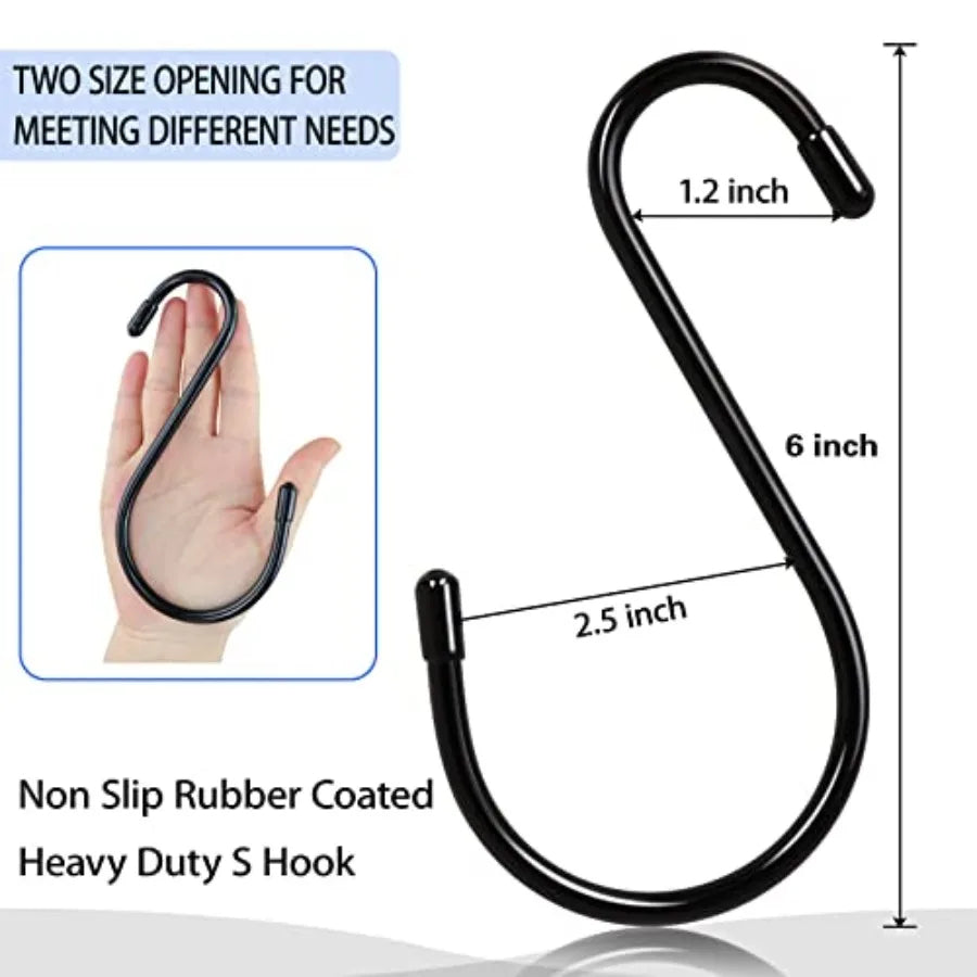 6-Pack Large Heavy-Duty S Hooks – Rubber Coated Non-Slip Hanging Hooks