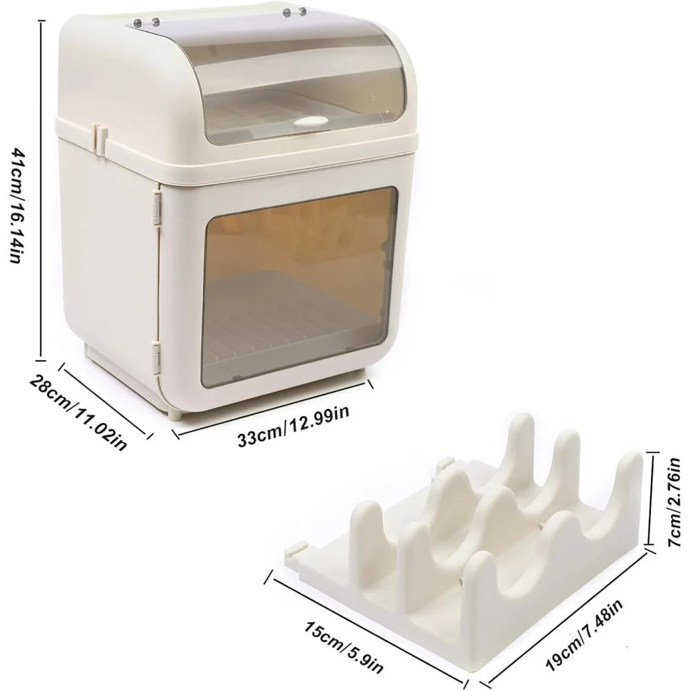 2-Tier Dish Drying Rack with Dust-Proof Lid Fully Enclosed Tableware Organizer