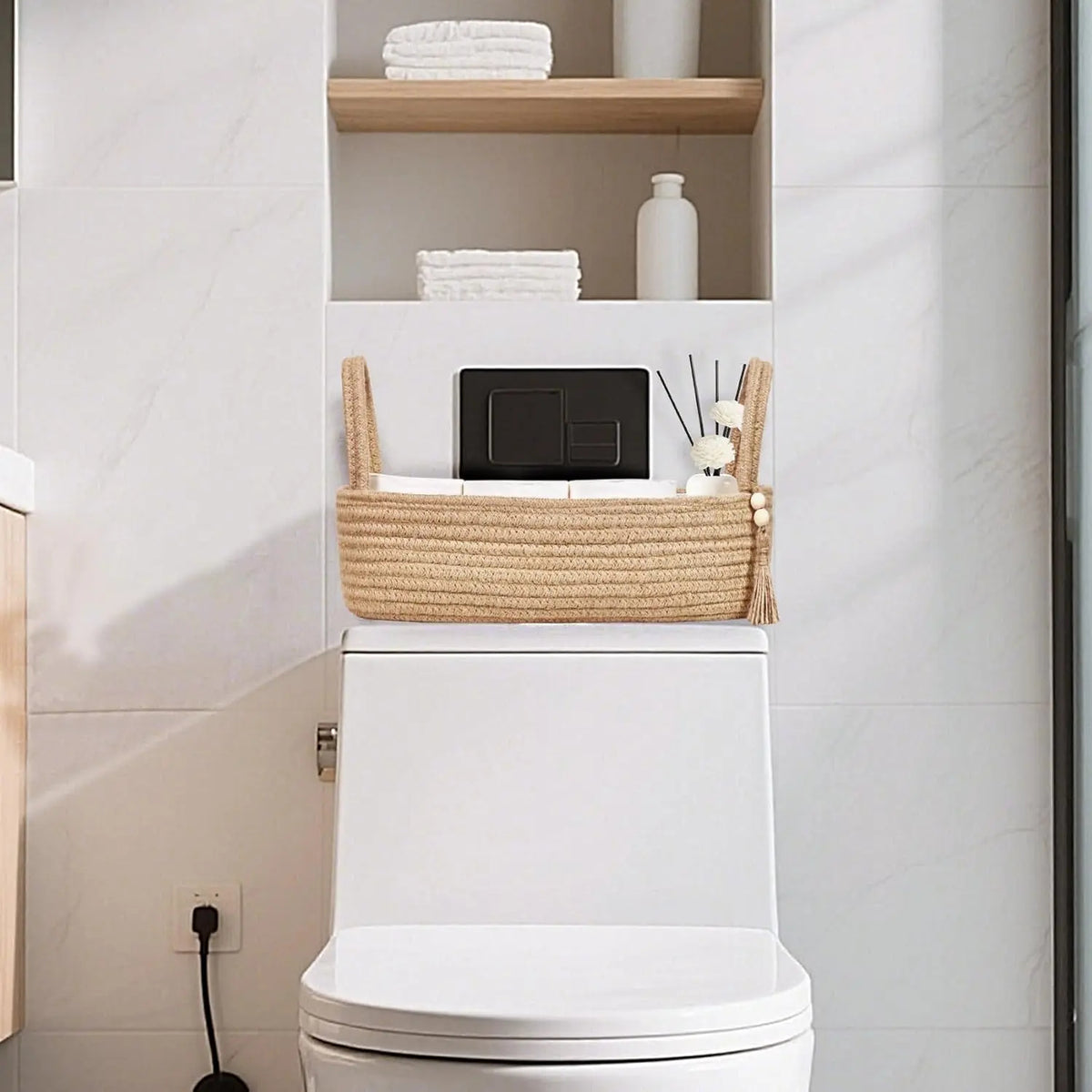 Small Jute Rope Bathroom Basket – 13x6x4 Inch Toilet Tank Top Organizer