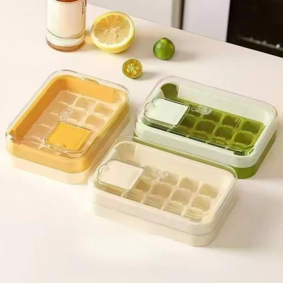 Silicone Ice Cube Tray with Storage Box – Press &amp; Release Ice Mold with Lid, Stackable Reusable Ice Maker for Freezer