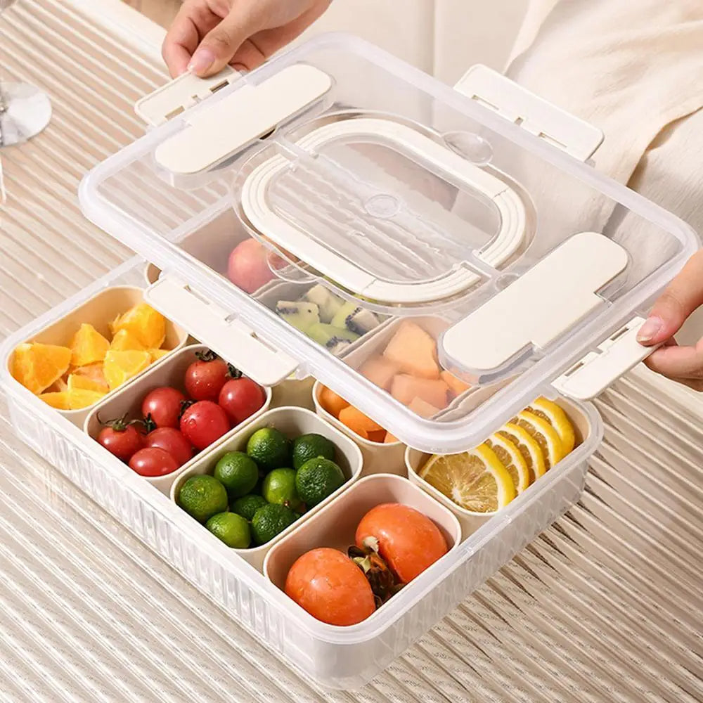 Lunch Box Snackle Container 8-Compartment Fruit Vegetable Tray with Fork