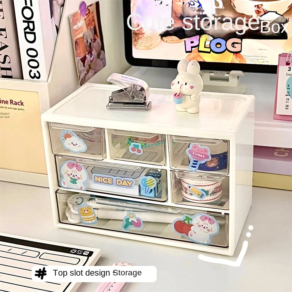 Hand Account Storage Box with Color-Jumping Drawers (White)