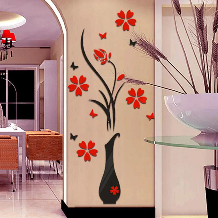 3D DIY Vase Flower Wall Stickers Crystal Acrylic Home Decor (31.5"x15.7")