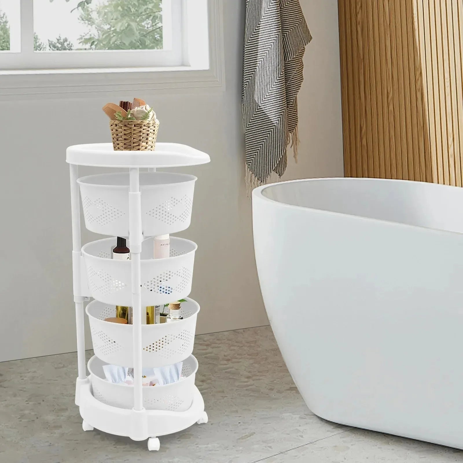 Rotating Kitchen Storage Cart with Wheels for Living Room