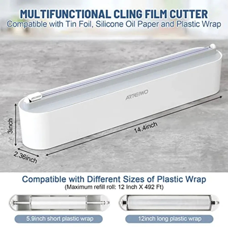 Magnetic Refillable Plastic Wrap Dispenser with Cutter