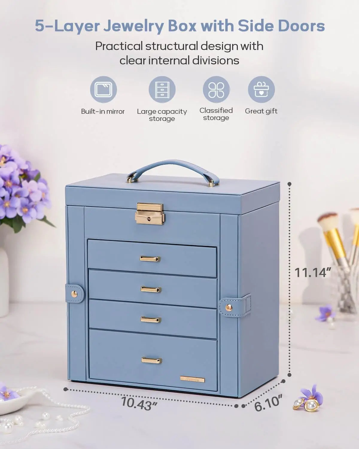 Lockable Synthetic Leather Jewelry Storage Box
