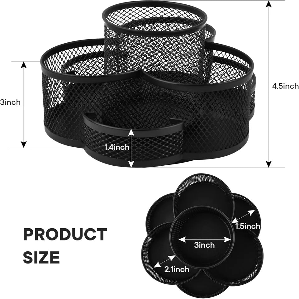 Mesh Rotating Desk Organizer 7 Compartments for Office Supplies