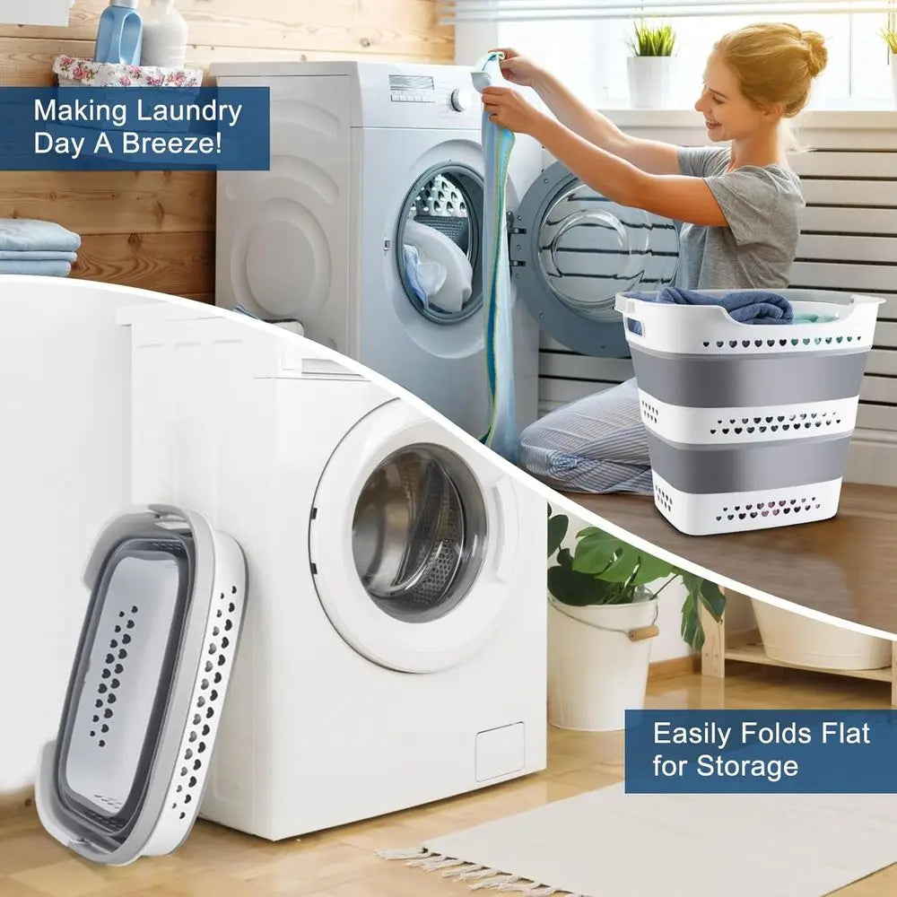 Foldable Laundry Basket, Portable Plastic Clothes Hamper with Handles