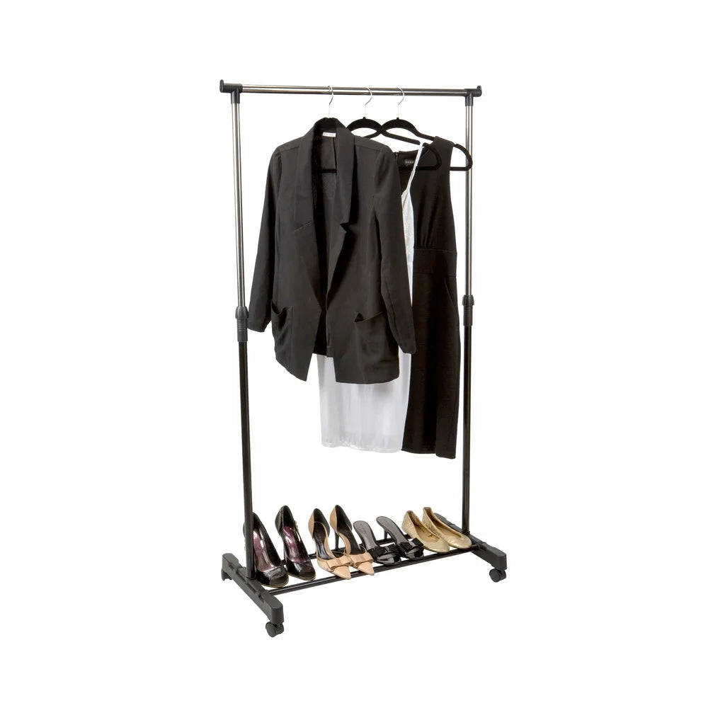 Portable Metal Clothes Hanger with Base Shelf Durable Structure &amp; Safety Lock